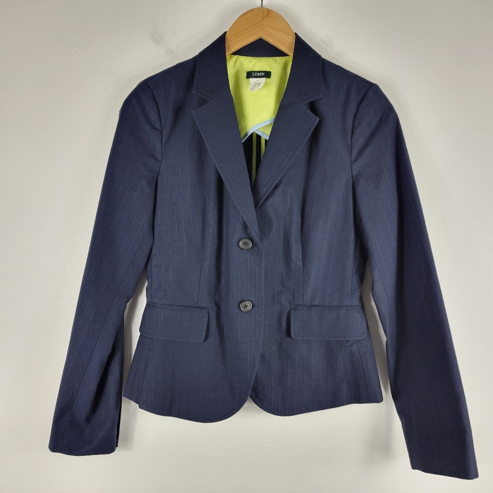 J.Crew Jacquard Pin Stripe Cotton Single Breasted Notch Lapel Blazer